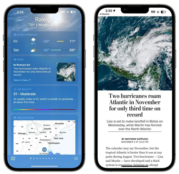 乐东苹果14维修分享iPhone 14手机如何看天气时顺带看新闻 