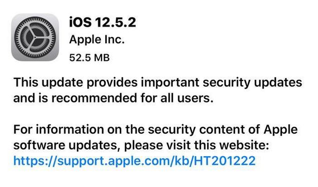 乐东苹果手机维修分享iOS12.5.2发布，建议所有老苹果用户安装 
